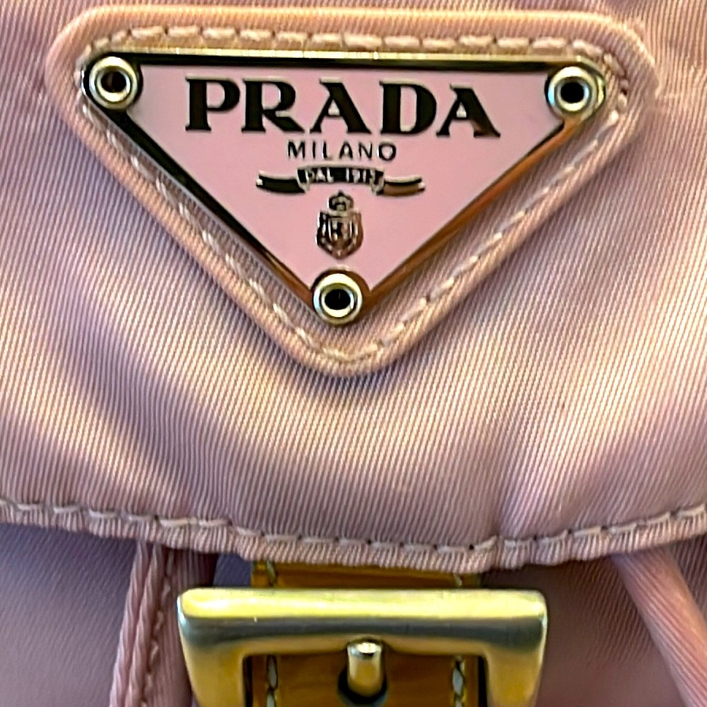 PRADA Tessuto Nylon Saffiano Small Backpack Lilac, Gold Patent Leather Trim EUC